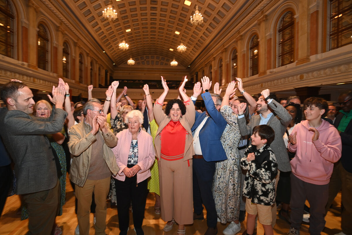 Mary-Rose Desmond and supporters celebrate her election at the local election count centre at City Hall, Cork City. Pic Larry Cummins Mary-Rose Desmond and supporters celebrate her election at the local election count centre at City Hall, Cork City. Pic Larry Cummins