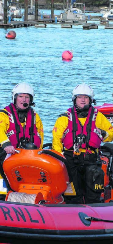 Crosshaven RNLI crew Kline Pennefather and Helm Alan O’Connor on board the Janet and John rib. Picture: Howard Crowdy Crosshaven RNLI crew Kline Pennefather and Helm Alan O’Connor on board the Janet and John rib. Picture: Howard Crowdy
