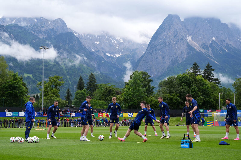 Scotland players during a training session at Stadion am Groben at Garmisch-Partenkirchen, Germany. Picture : Andrew Milligan/PA Wire