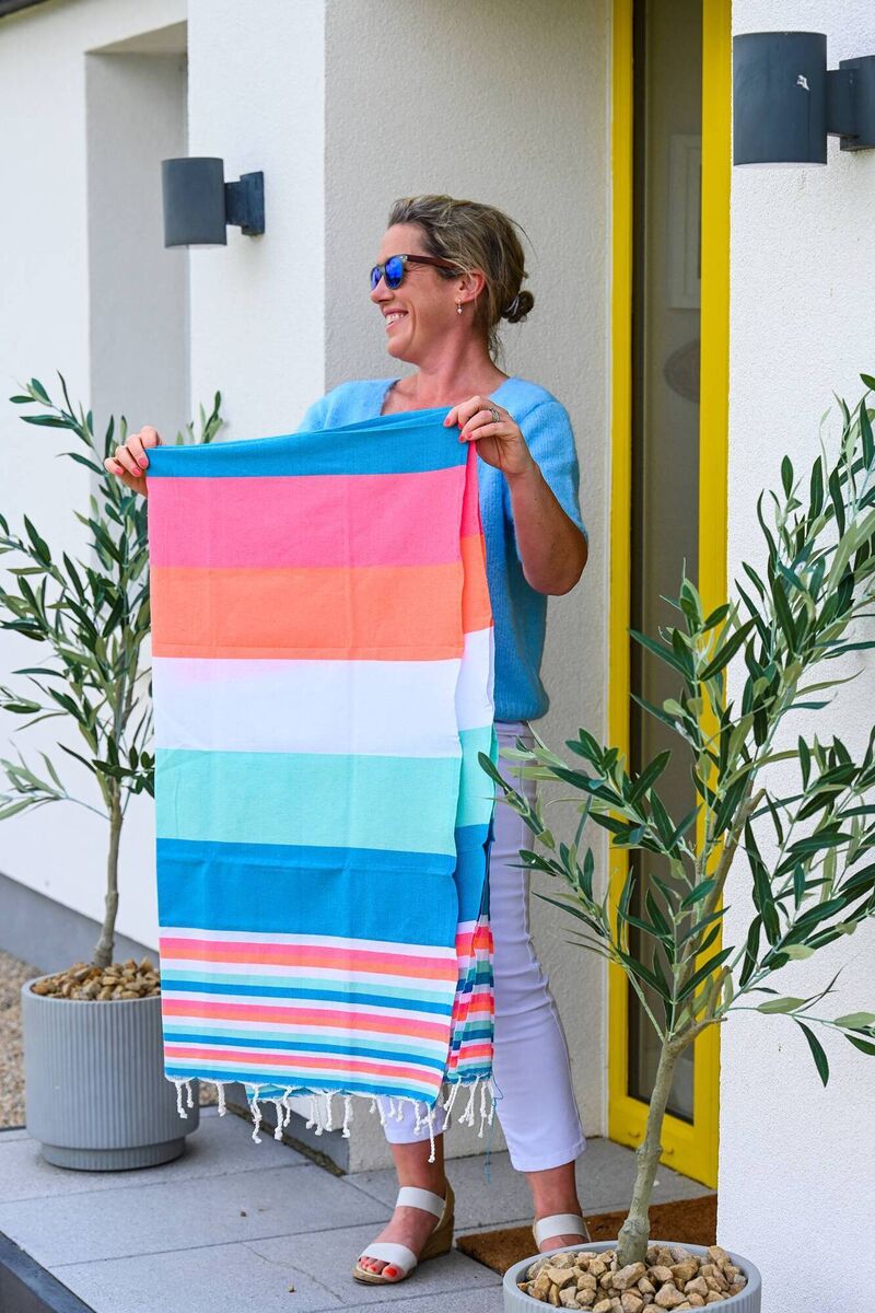 Sinead with one of her beach towels. Sinead with one of her beach towels.