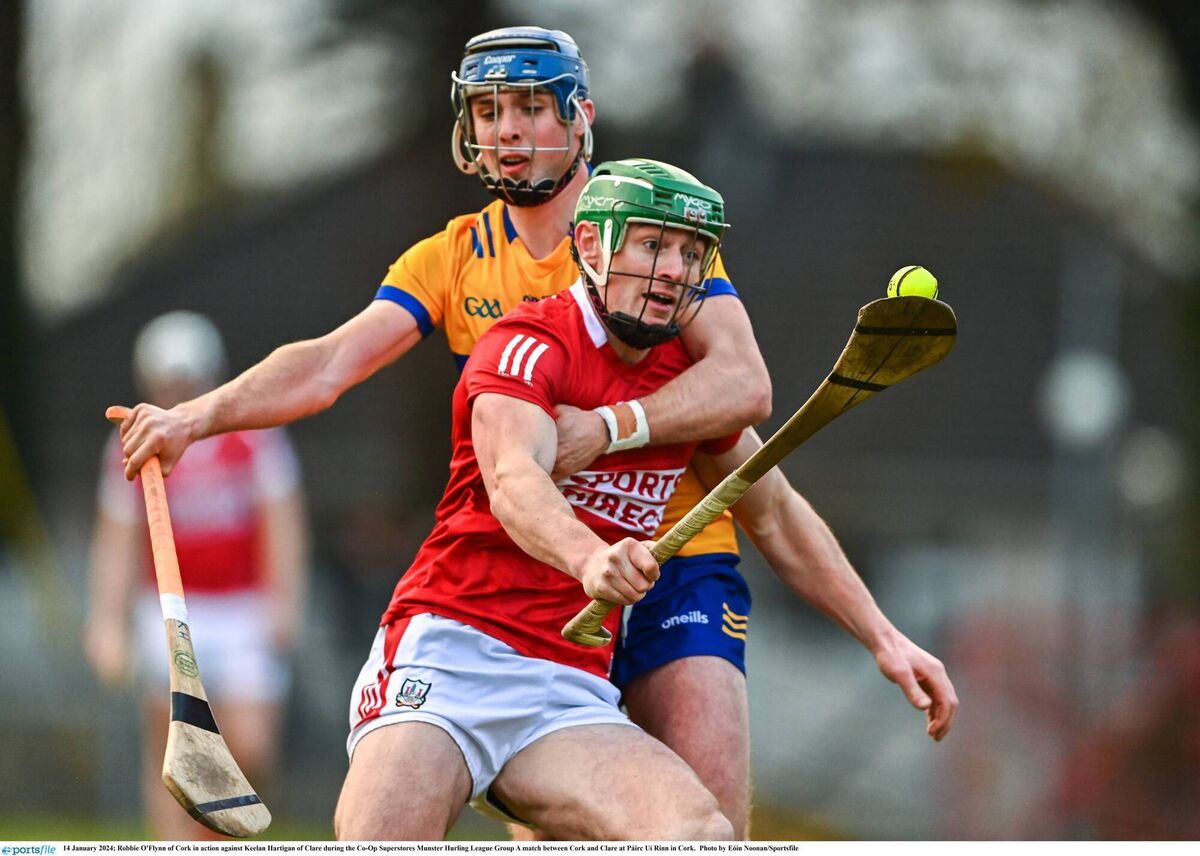 Cork's Robbie O'Flynn tries to get away from Keelan Hartigan of Clare in the Co-op SuperStores Munster Hurling League game at Páirc Uí Rinn in January. Picture: Eóin Noonan/Sportsfile Cork's Robbie O'Flynn tries to get away from Keelan Hartigan of Clare in the Co-op SuperStores Munster Hurling League game at Páirc Uí Rinn in January. Picture: Eóin Noonan/Sportsfile