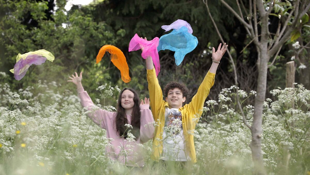 The launch of Cruinniú na nÓg 2024 at Fernhill House and Gardens with the young rappers, circus performers and artists. Pictured are Taiguara Pereira (13) and Charley-Rose Ashton (13), ambassadors for Irish Street Theatre and Spectacle. PHOTO: Mark Stedman