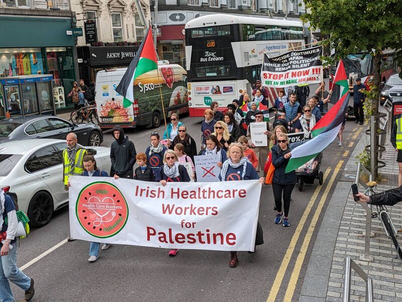 Irish Healthcare workers lead protestors taking part in Saturday's rally in Cork. Picture: David Browne. Irish Healthcare workers lead protestors taking part in Saturday's rally in Cork. Picture: David Browne.