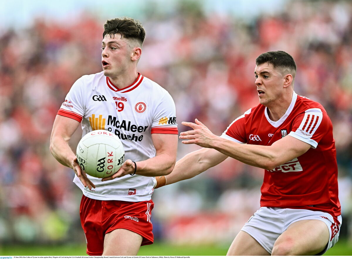 Ben Cullen of Tyrone in action against Rory Maguire of Cork. Picture: Piaras Ó Mídheach/Sportsfile