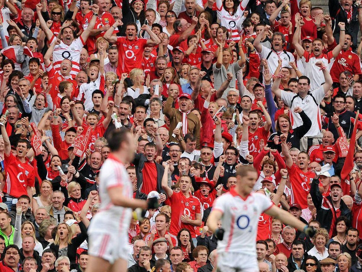 Cork fans celebrate after Paul Kerrigan scored a point against Down in the 2010 All-Ireland SFC final. Picture: Paul Mohan/Sportsfile