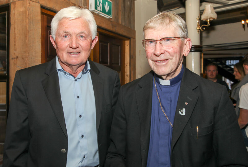  John O'Flynn with former Bishop of Cork John Buckley at the Farranferris reunion. Picture: David Creedon