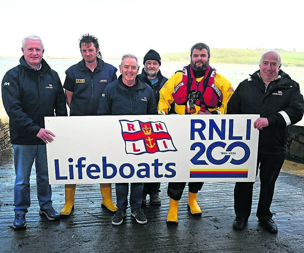 Mark Nolan, part of the Launching Authority Team; Eric Brooks, mechanic ; Sean Slattery, Launching Authority Management; John Hearne, Lifeboat Operations manager; John Griffin Jnr, Helm; and John Griffin, retired LOM at Youghal RNLI, marking 200 years of the organisation. Picture: Eddie O’Hare Mark Nolan, part of the Launching Authority Team; Eric Brooks, mechanic ; Sean Slattery, Launching Authority Management; John Hearne, Lifeboat Operations manager; John Griffin Jnr, Helm; and John Griffin, retired LOM at Youghal RNLI, marking 200 years of the organisation. Picture: Eddie O’Hare