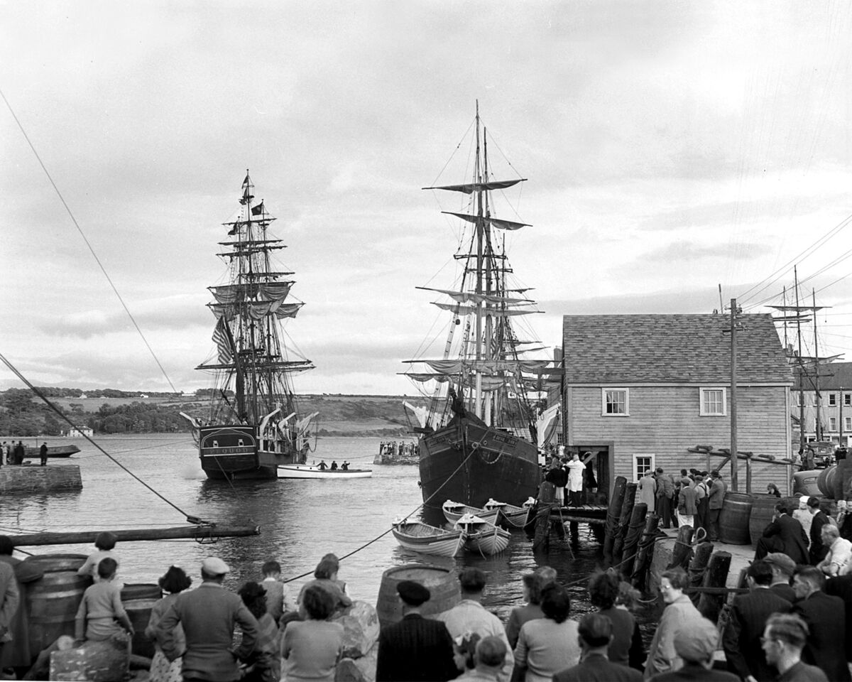 The blockbuster movie Moby Dick, starring Gregory Peck and Noel Purcell, filming at youghal , July 1954.