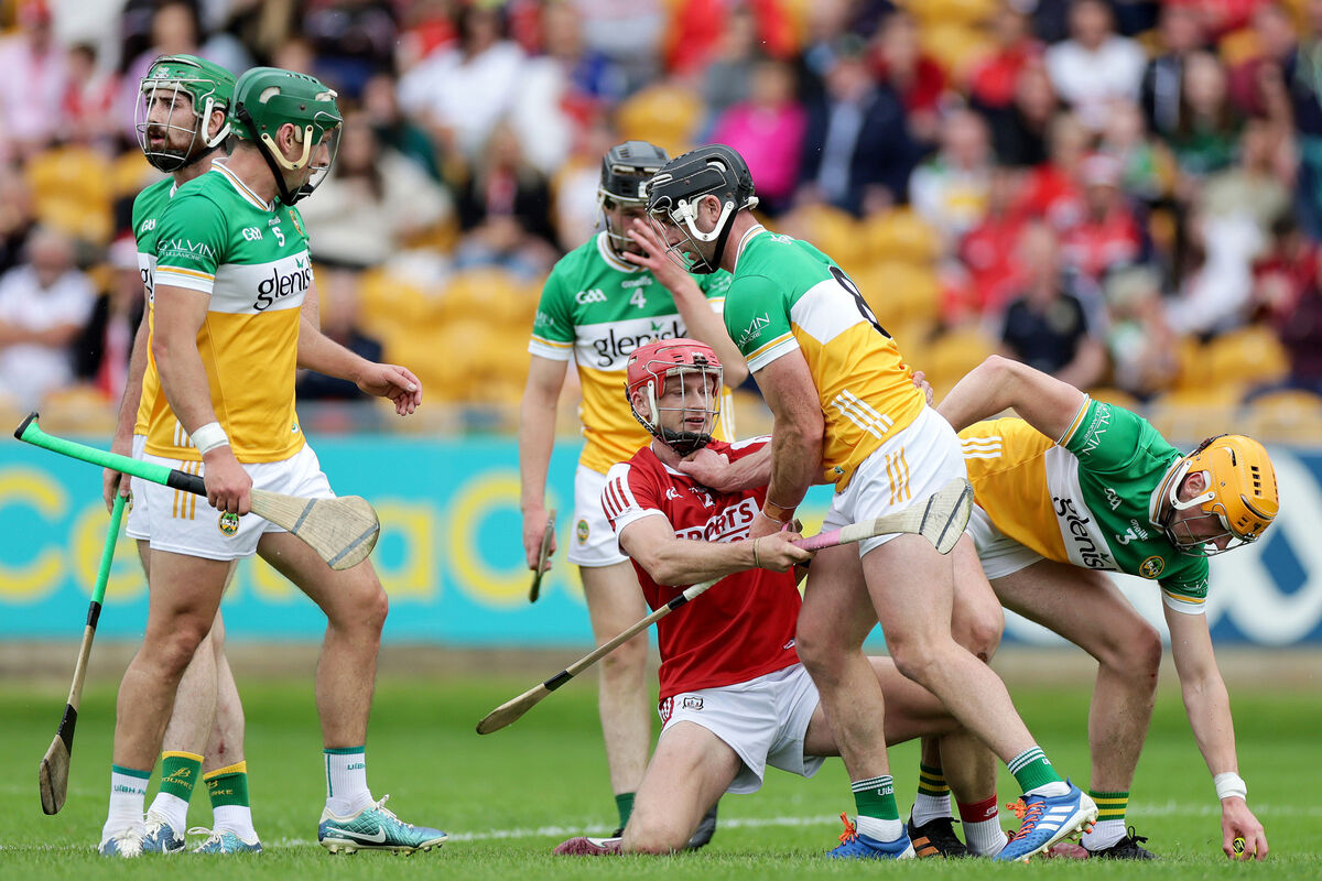 Tempers flare between Offaly's Jason Sampson and Alan Connolly. Picture: INPHO/Laszlo Geczo Tempers flare between Offaly's Jason Sampson and Alan Connolly. Picture: INPHO/Laszlo Geczo