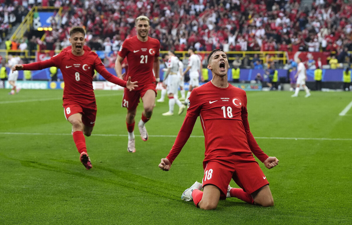 Turkey’s Mert Muldur celebrates scoring the side’s first goal during the UEFA Euro 2024 Group F match at the BVB Stadion Dortmund in Dortmund, Germany against Georgia. Picture: Nick Potts/PA Wire