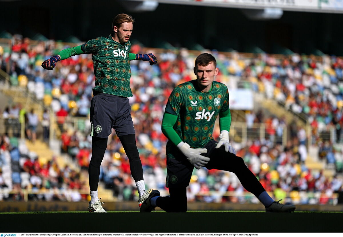 Republic of Ireland goalkeepers Caoimhin Kelleher, and David Harrington. Picture: Stephen McCarthy/Sportsfile