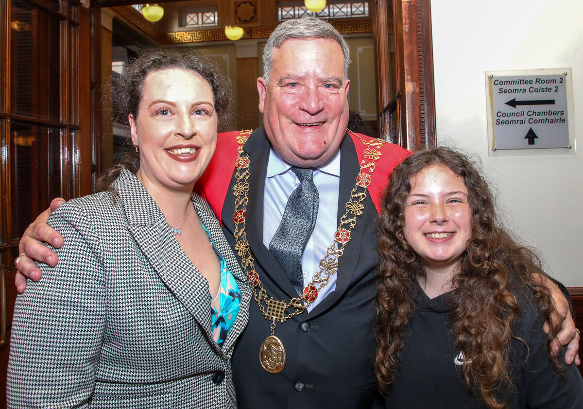 Newly elected Lord Mayor of Cork, Cllr. Dan Boyle with his daughter Saoirse Boyle and grandaughter Liamhain Hurley Wise after his election.  Picture David Creedon