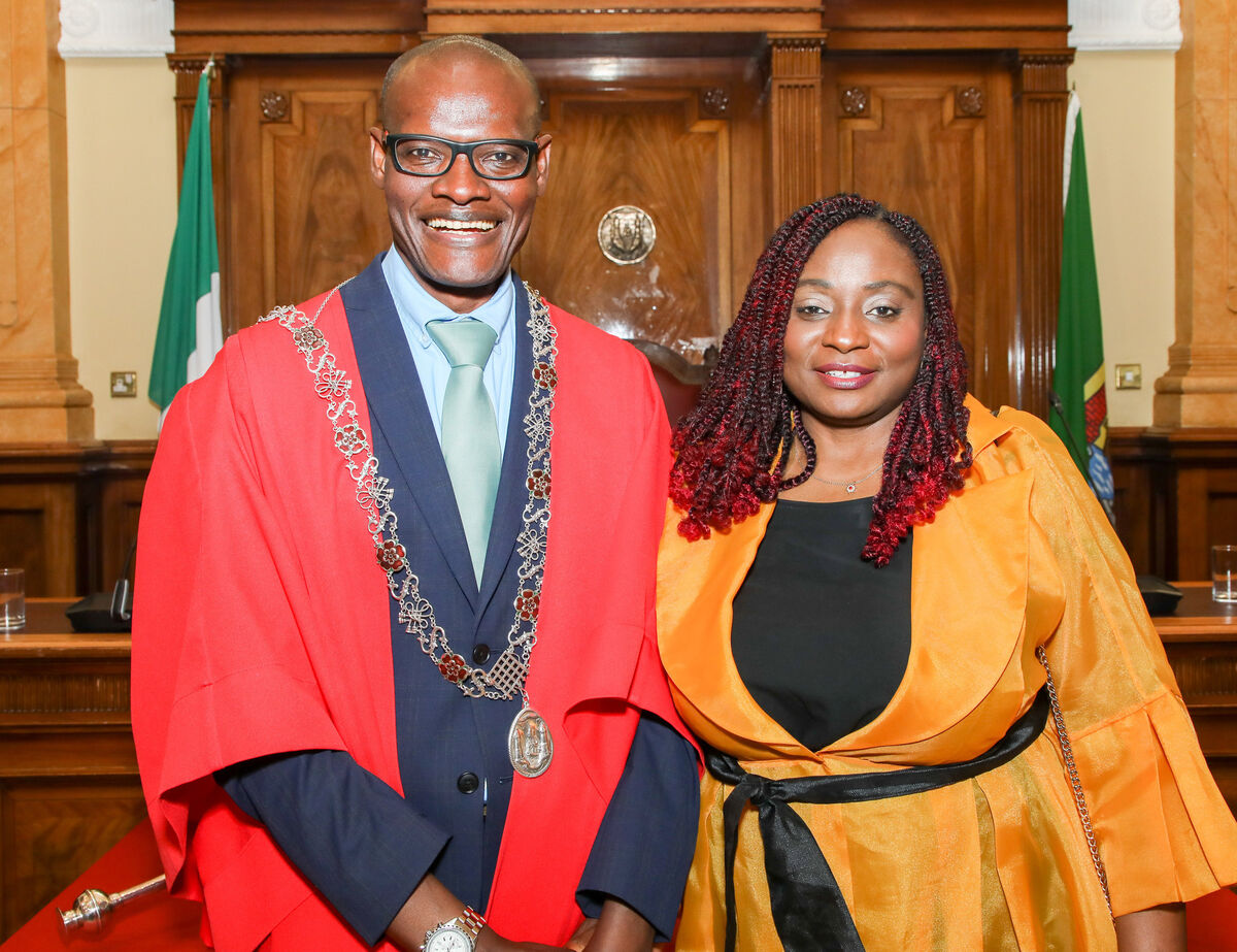 Newley elected deputy Lord Mayor of Cork, Honore Kamegni with his wife Viviane.  Picture David Creedon