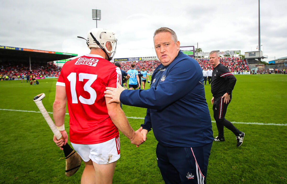 Cork manager Pat Ryan congratulates Patrick Horgan. Picture: Inpho/Ryan Byrne