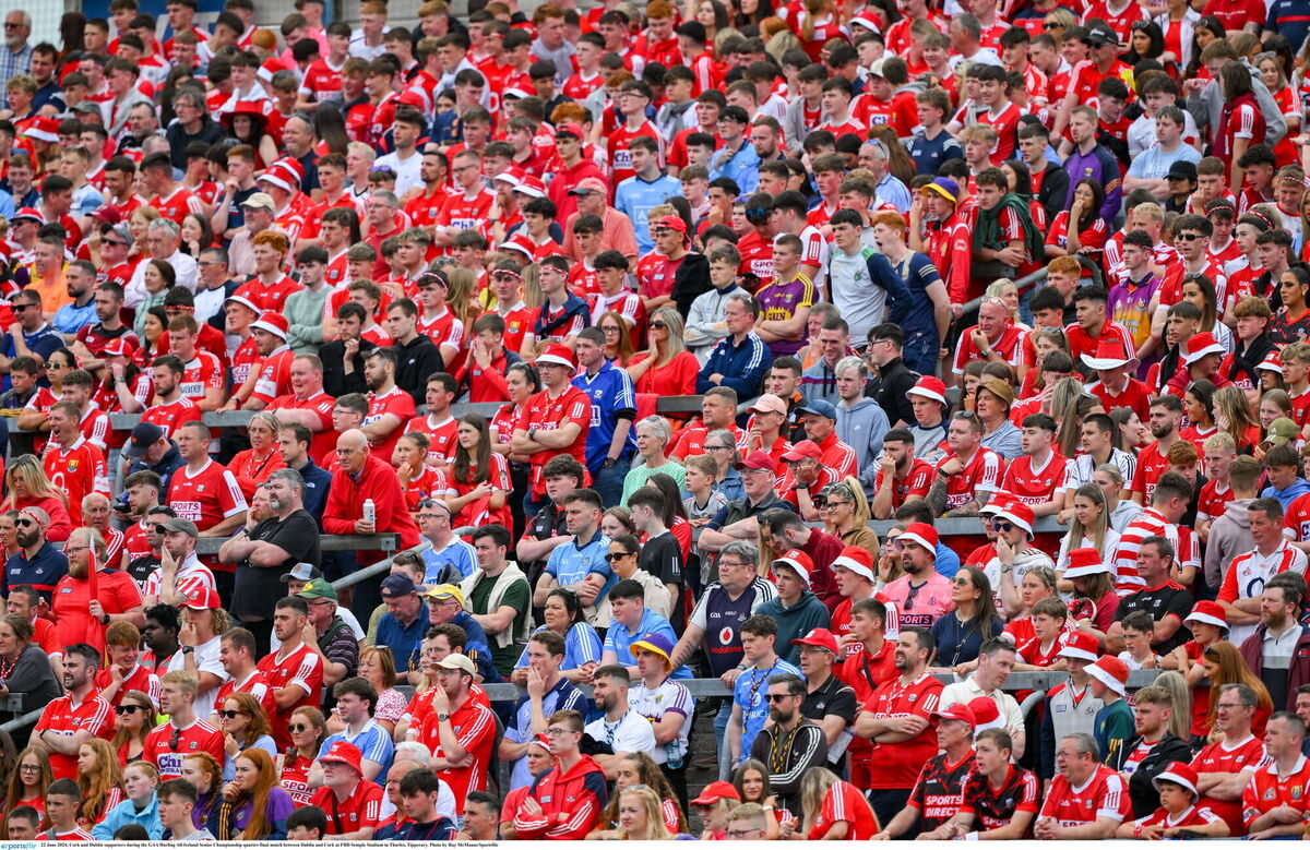 Cork and Dublin supporters on the Town End terraced at FBD Semple Stadium during Saturday's All-Ireland quarter-final. Picture: Ray McManus/Sportsfile Cork and Dublin supporters on the Town End terraced at FBD Semple Stadium during Saturday's All-Ireland quarter-final. Picture: Ray McManus/Sportsfile