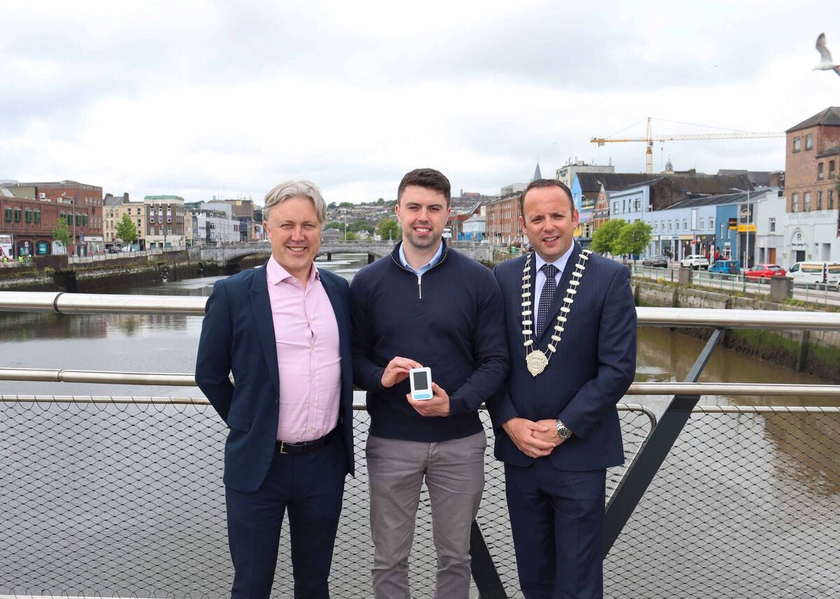 Shane Clarke The VQ, Sean Lotty of the Cork Smart Gateway , Aaron Mansworth President Cork Business Association launch a smart street data pilot project to give detailed insight into the use of Cork City’s streets and help progress Cork City's smart ambitions.