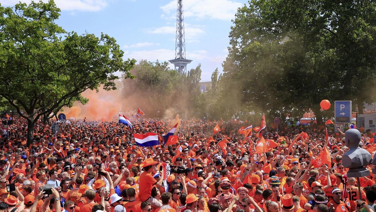 Dutch fans gather ahead of the Euro 2024 Group D soccer match between The Netherlands and Austria, in Berlin. Picture: Carsten Koall/dpa via AP Dutch fans gather ahead of the Euro 2024 Group D soccer match between The Netherlands and Austria, in Berlin. Picture: Carsten Koall/dpa via AP