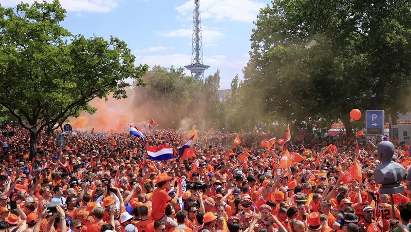 Dutch fans gather ahead of the Euro 2024 Group D soccer match between The Netherlands and Austria, in Berlin. Picture: Carsten Koall/dpa via AP