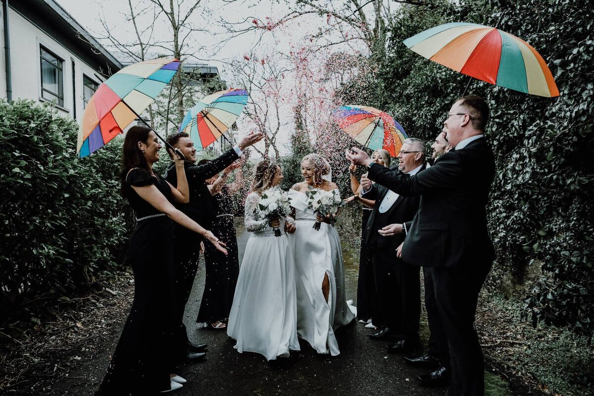 The happy couple with their bridal party. The happy couple with their bridal party.