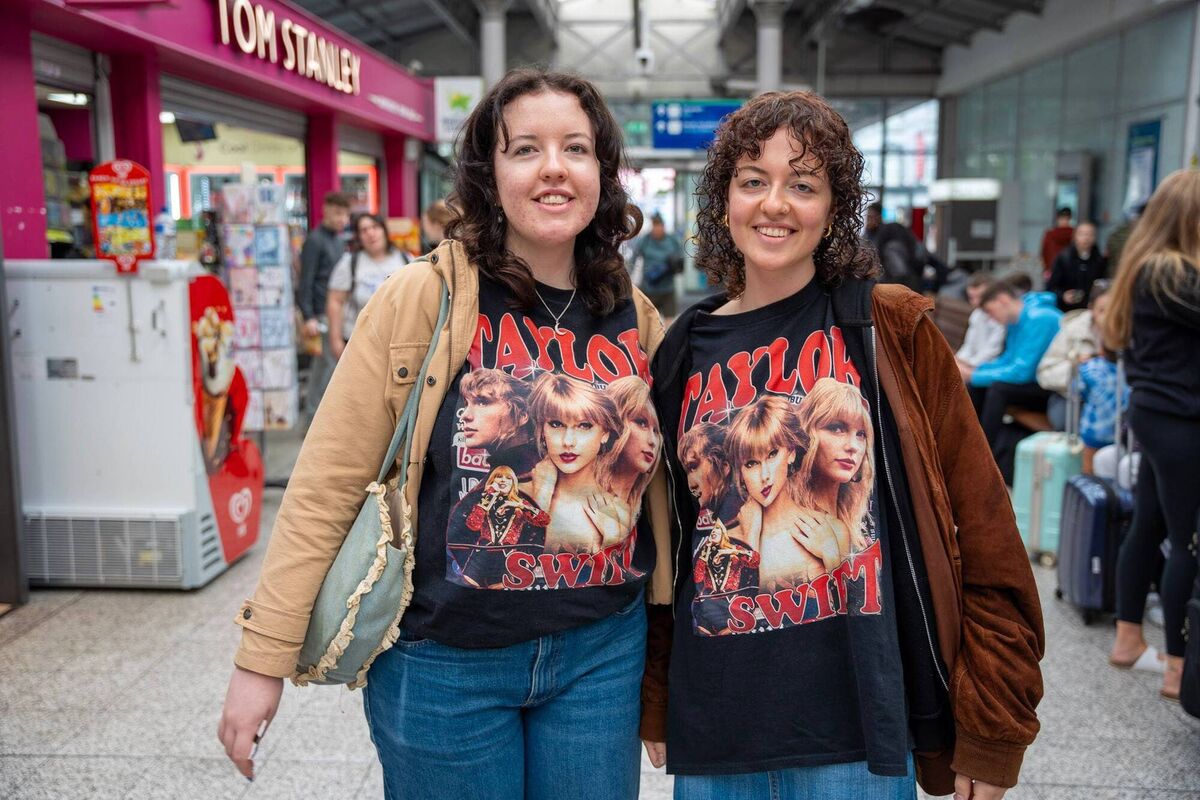 Sisters Emma and Megan Devaney who left Kent Station at 10.25am to catch Taylor Swift tonight at the Aviva Stadium in Dublin. Picture by Noel Sweeney