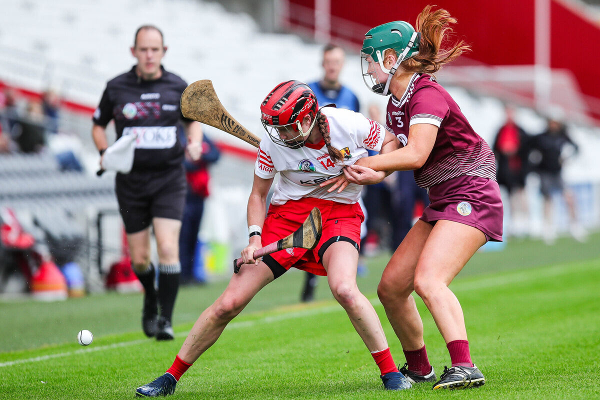 Katrina Mackey of Cork battling Roisin Black of Galway. Picture: INPHO/Natasha Barton Katrina Mackey of Cork battling Roisin Black of Galway. Picture: INPHO/Natasha Barton