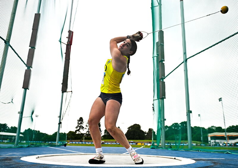 Nicola Tuthill of UCD AC, Dublin, competing in the women's hammer during day two of the 123.ie National Outdoor Senior Championships at Morton Stadium in Santry, Dublin. Photo by Sam Barnes/Sportsfile