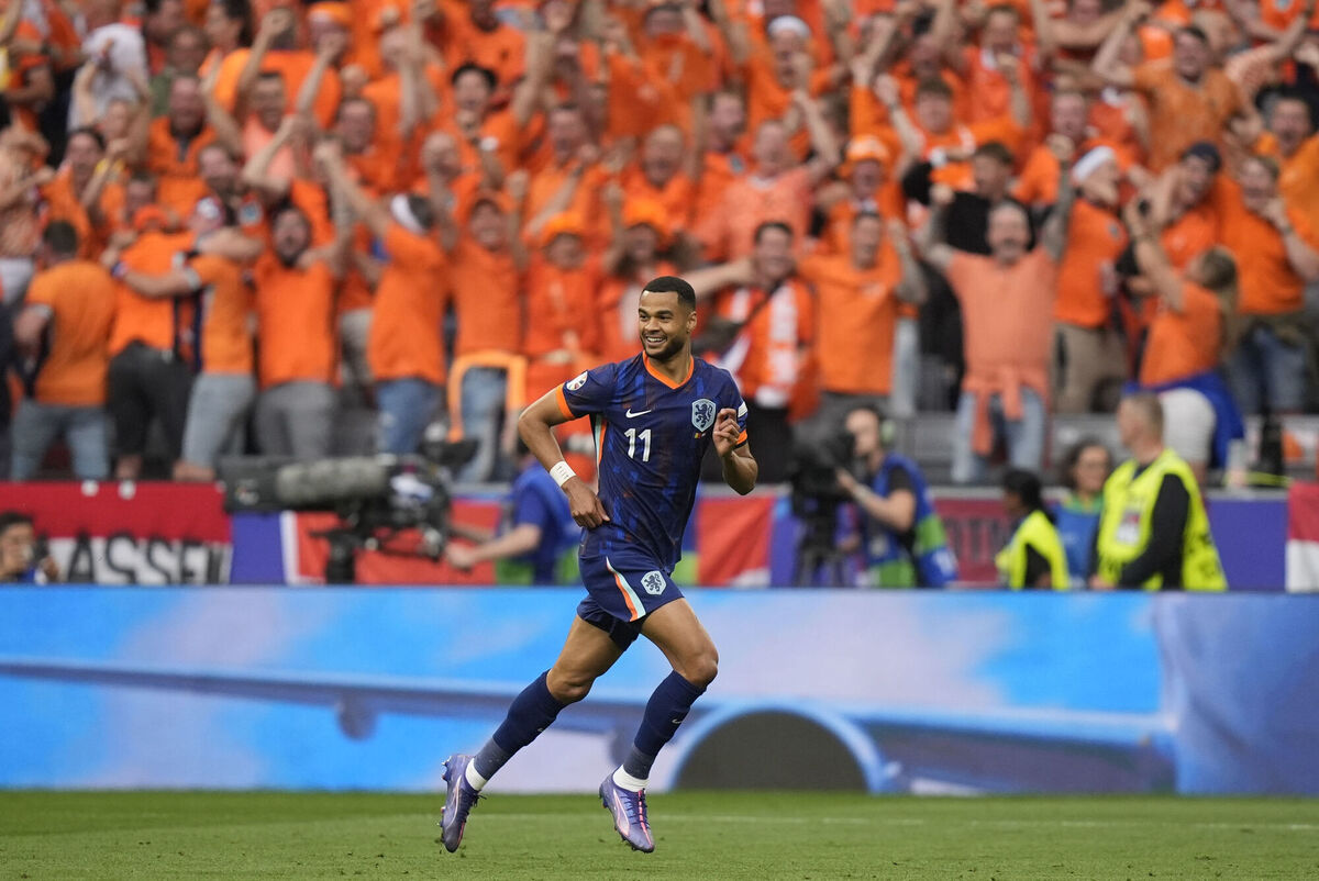 Cody Gakpo of the Netherlands celebrates scoring his side's opening goal in the round of sixteen match against Romania in Munich, Germany. Picture: AP Photo/Matthias Schrader Cody Gakpo of the Netherlands celebrates scoring his side's opening goal in the round of sixteen match against Romania in Munich, Germany. Picture: AP Photo/Matthias Schrader