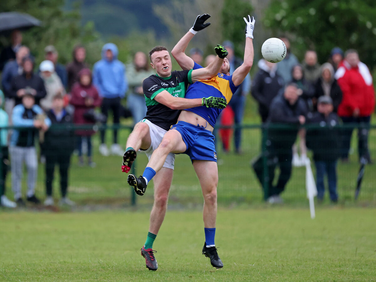  Barry Cripps, Nemo Rangers, battles with Cian Barry, Carrigaline. Picture: Jim Coughlan