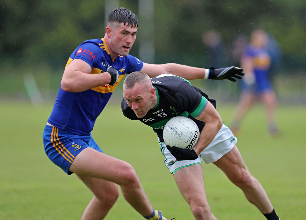  Gary Sayers, Nemo Rangers, battles with Brian Coakley, Carrigaline. Picture: Jim Coughlan