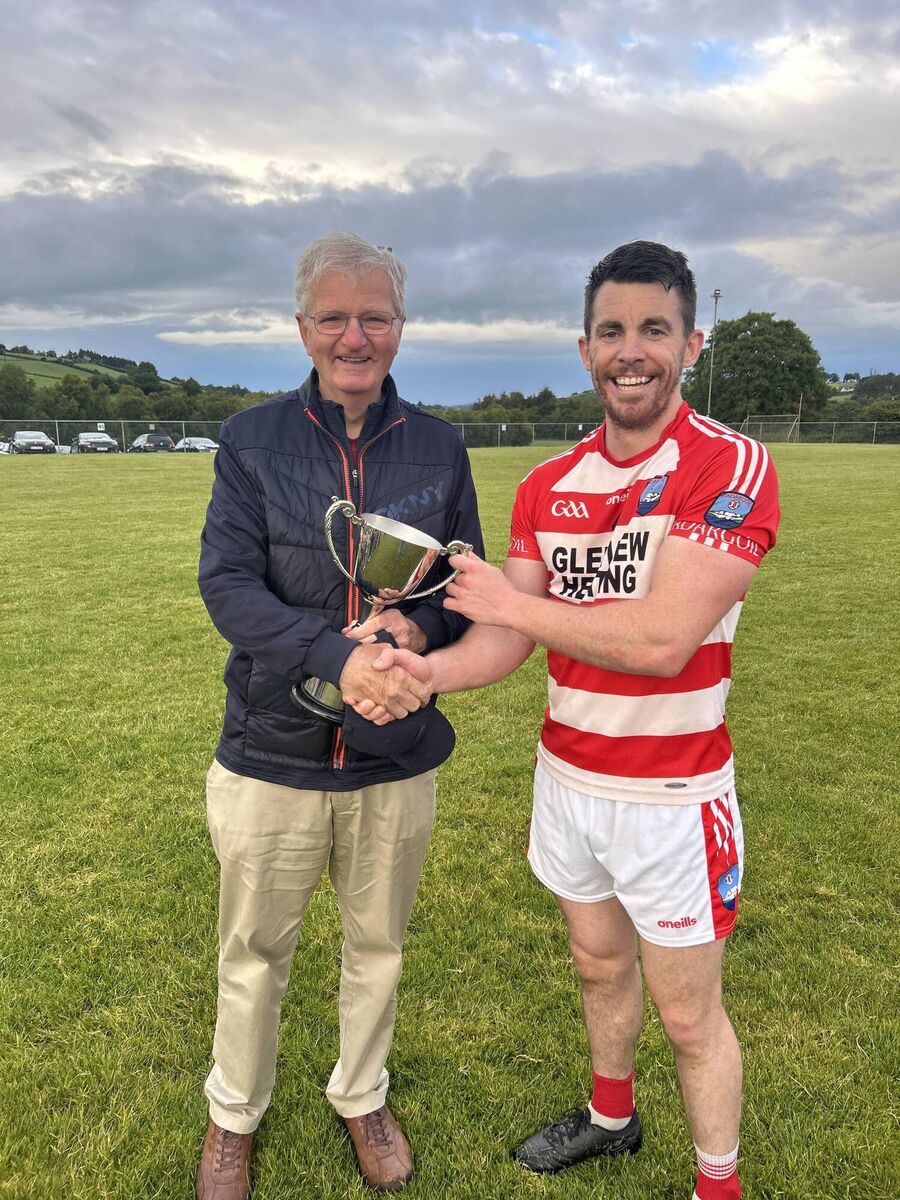 Cork GAA cultural officer Donal McSweeney and Adrigole GAA captain Liam Harrington Cork GAA cultural officer Donal McSweeney and Adrigole GAA captain Liam Harrington