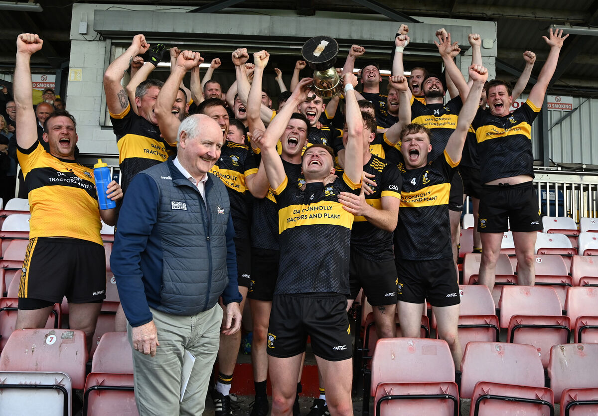 Goleen captain Padraig Reidy rasies the trophy after their win over Ballyphehane in the McCarthy Insurance Group J'B'FC final at Pairc Ui Rinn. Picture: Eddie O'Hare