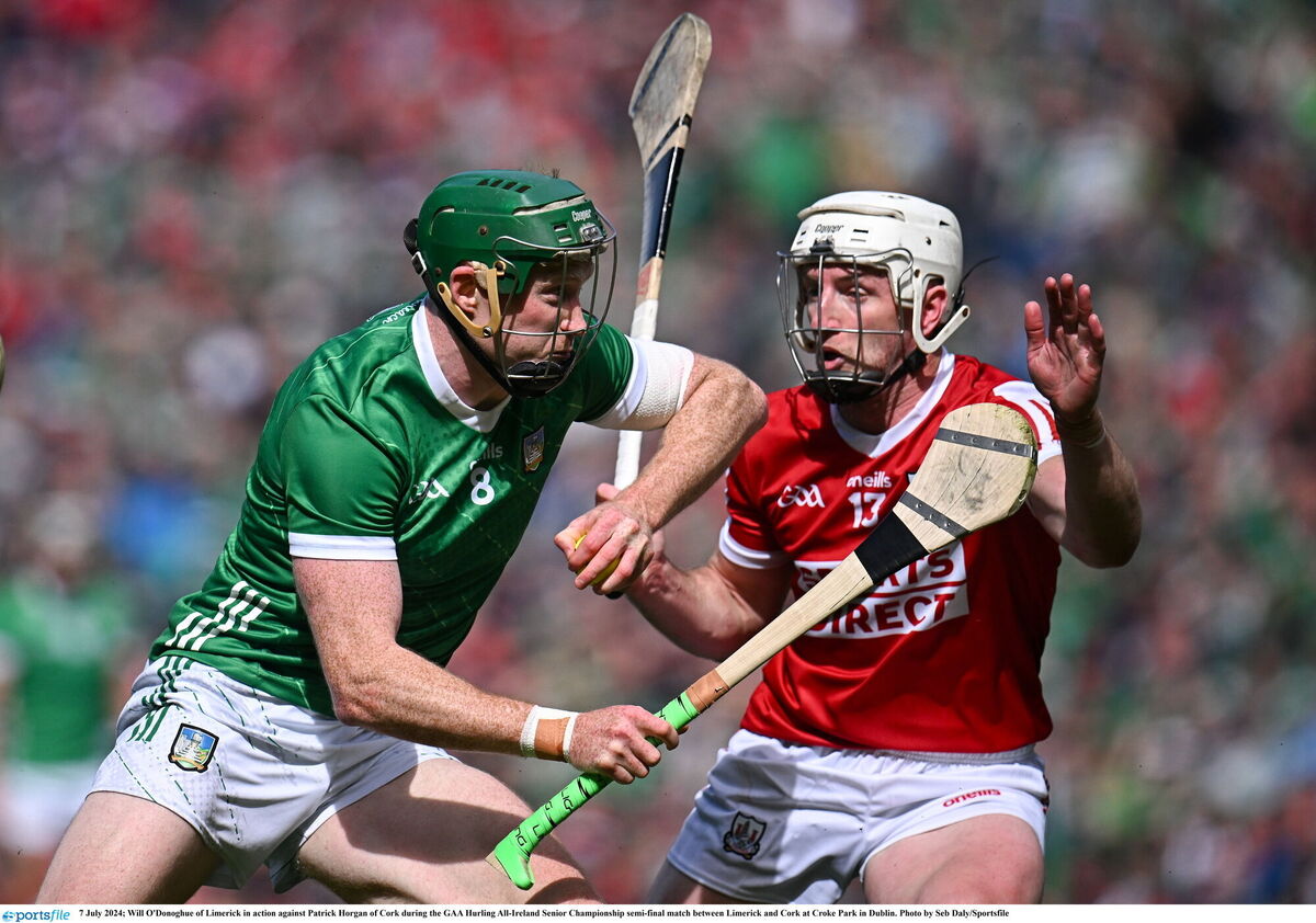 Patrick Horgan battles against Will O'Donoghue of Limerick. Picture: Seb Daly/Sportsfile