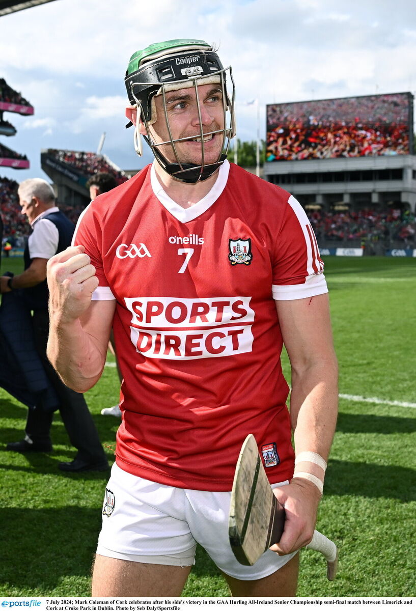 Mark Coleman of Cork celebrates after his side's victory in the GAA Hurling All-Ireland Senior Championship semi-final match between Limerick and Cork at Croke Park in Dublin. Photo by Seb Daly/Sportsfile