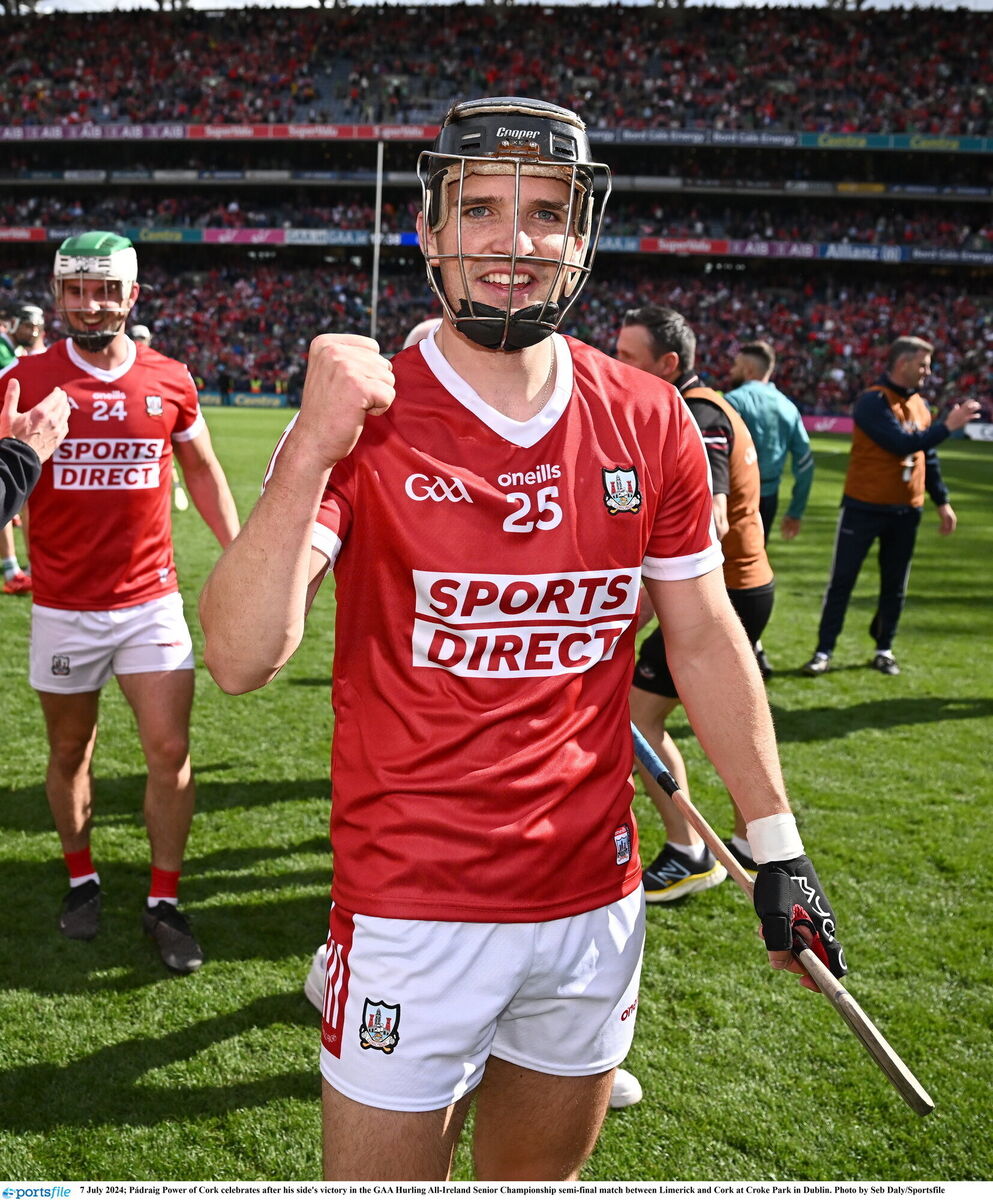 Pádraig Power of Cork celebrates after his side's victory in the GAA Hurling All-Ireland Senior Championship semi-final match between Limerick and Cork at Croke Park in Dublin. Photo by Seb Daly/Sportsfile