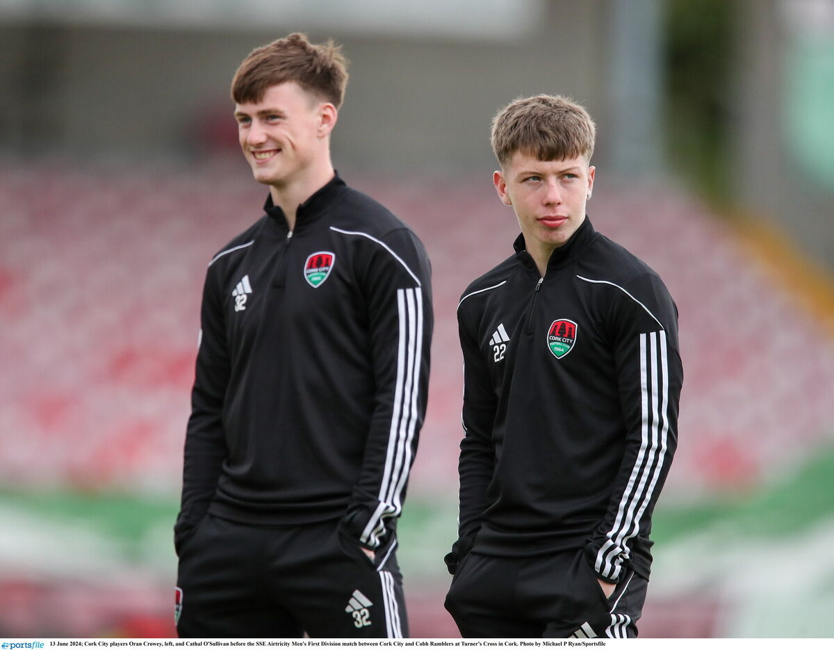 Cork City players Oran Crowey, left, and Cathal O'Sullivan before the SSE Airtricity Men's First Division match between Cork City and Cobh Ramblers at Turner's Cross in Cork. Photo by Michael P Ryan/Sportsfile Cork City players Oran Crowey, left, and Cathal O'Sullivan before the SSE Airtricity Men's First Division match between Cork City and Cobh Ramblers at Turner's Cross in Cork. Photo by Michael P Ryan/Sportsfile