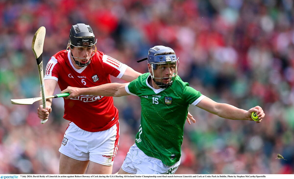 David Reidy of Limerick in action against Robert Downey of Cork during the GAA Hurling All-Ireland Senior Championship semi-final match between Limerick and Cork at Croke Park in Dublin. Photo by Stephen McCarthy/Sportsfile David Reidy of Limerick in action against Robert Downey of Cork during the GAA Hurling All-Ireland Senior Championship semi-final match between Limerick and Cork at Croke Park in Dublin. Photo by Stephen McCarthy/Sportsfile