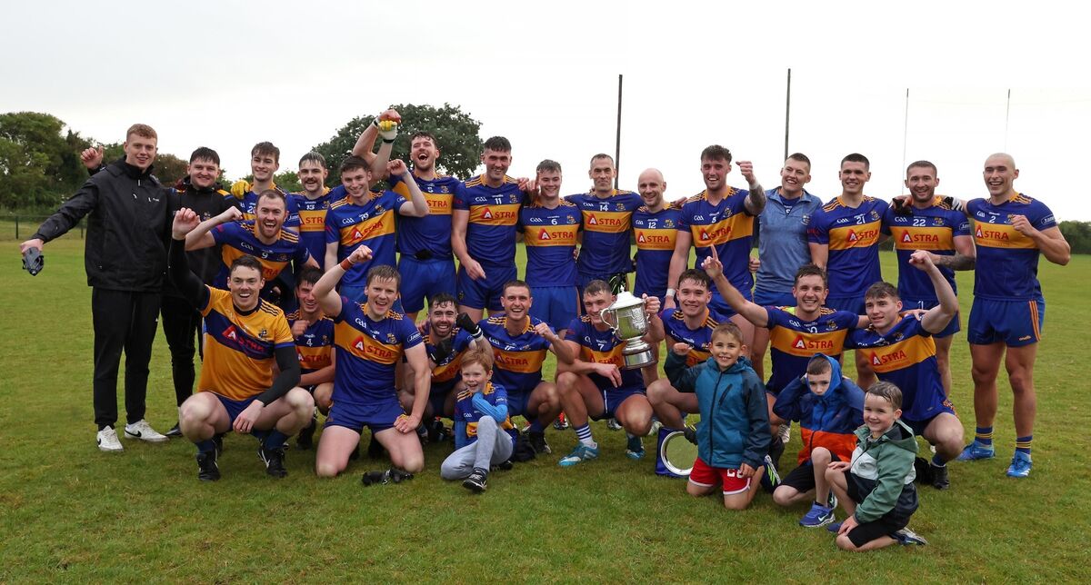  Carrigaline celebrate their win over Nemo Rangers in the Division 1 football league final. Picture: Jim Coughlan