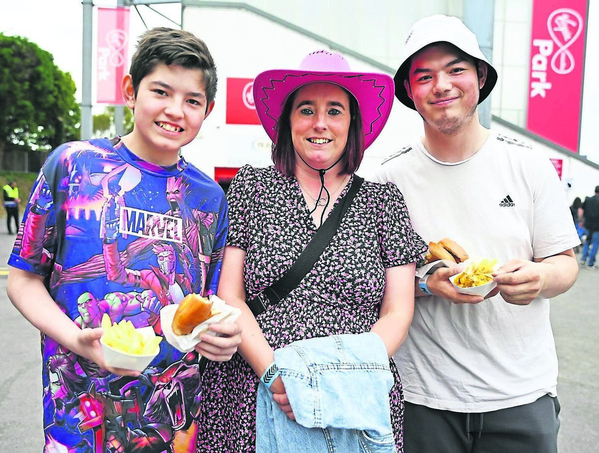 Sandra Foo and sons Harrison and Ian from Ballyvolane, are prepped and ready to enjoy the star studded Delta Goodrem, Rag ‘n’ Bone Man and Shania Twain gig at Virgin Media Musgrave Park, Cork.	Picture: Eddie O’Hare
                    