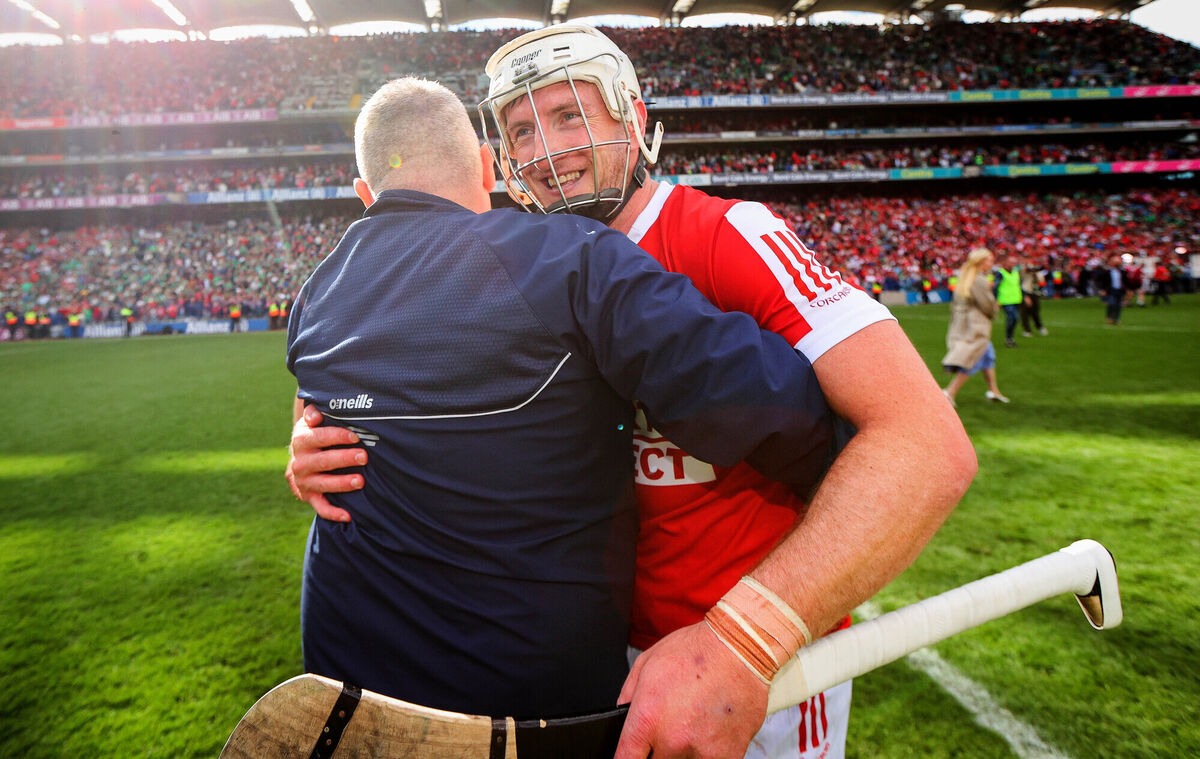 Cork manager Pat Ryan and Patrick Horgan celebrate after the Limerick game. Picture: INPHO/Ryan Byrne