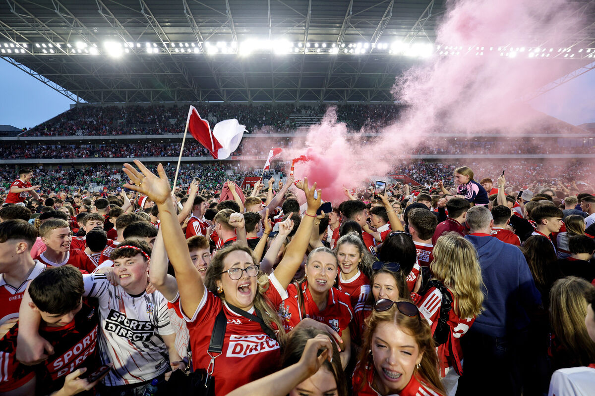 Cork fans celebrate after beating Limerick down the Páirc back in May. Picture: INPHO/Laszlo Geczo