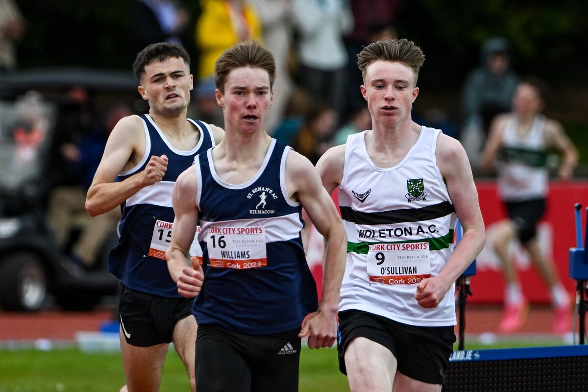 David Williams from St Senans and Odhran O’Sullivan, Midleton AC race to the finishing line in the 1500m Junior Men race at the 70th annual Cork City Sports. Picture Chani Anderson David Williams from St Senans and Odhran O’Sullivan, Midleton AC race to the finishing line in the 1500m Junior Men race at the 70th annual Cork City Sports. Picture Chani Anderson