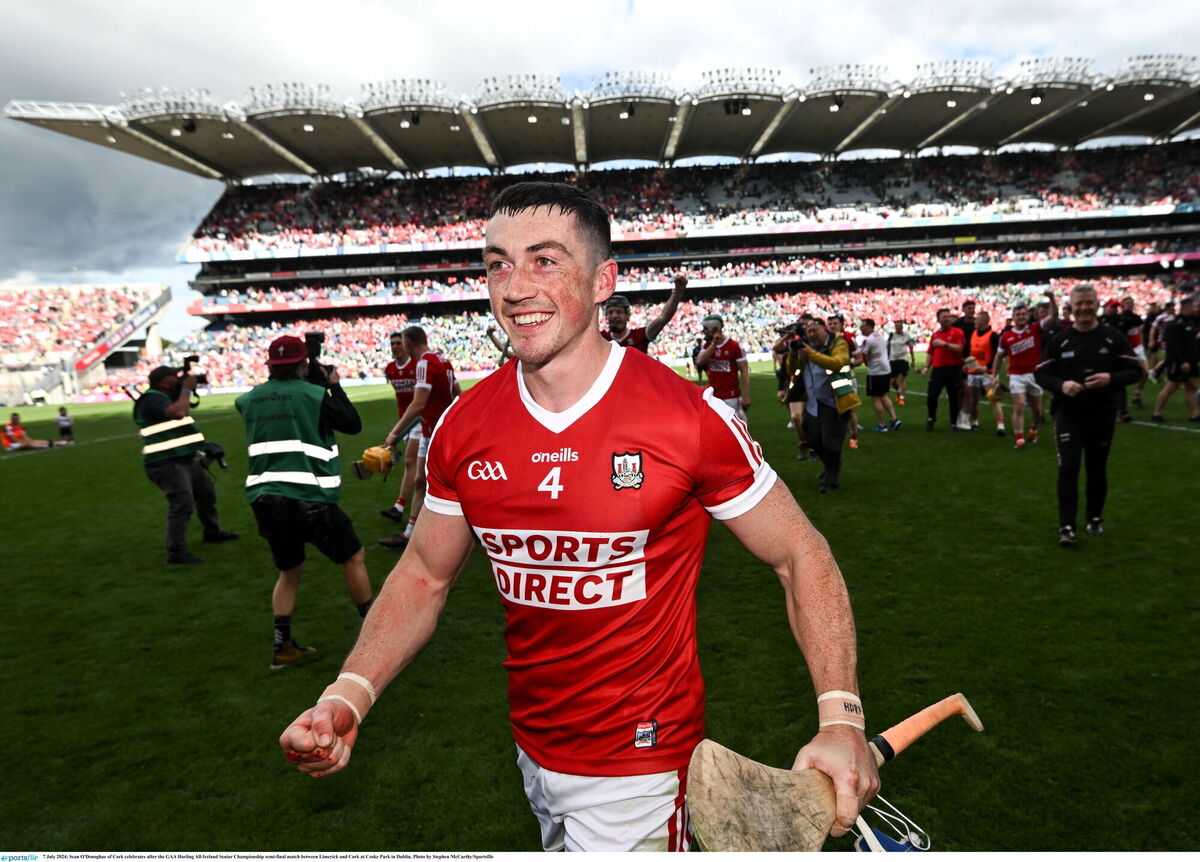 Cork's Seán O'Donoghue celebrates after the win over Limerick. Picture: Stephen McCarthy/Sportsfile