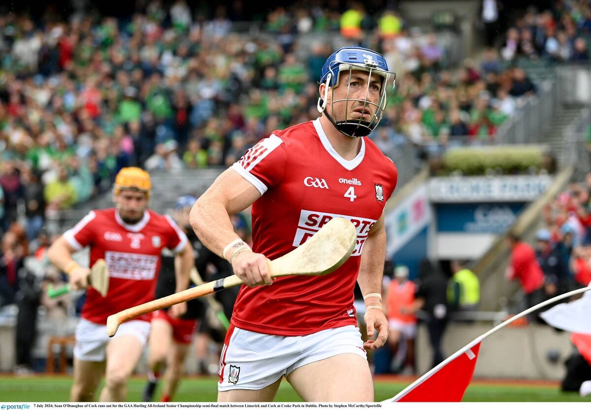 Cork's Seán O'Donoghue leads the team out before the All-Ireland semi-final against Limerick. Picture: Stephen McCarthy/Sportsfile