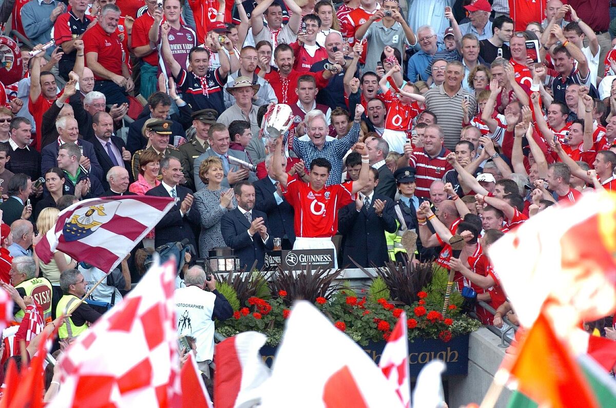 Cork captain Seán Óg Ó hAilpín raises the Liam MacCarthy Cup in 2005. Picture: Des Barry
