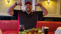 US professional eater takes on Davy Byrnes' 'Giant Irish Fish and Chips Challenge'