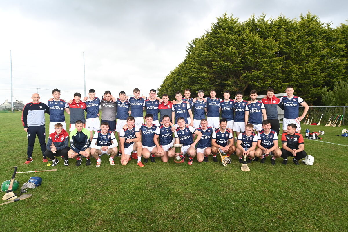 Sean Desmond, captain for Watergrasshill, with teammates after the win against Tracton in the Red FM Division 5 hurling league final at Mayfield GAA on Saturday. Pic: Larry Cummins 