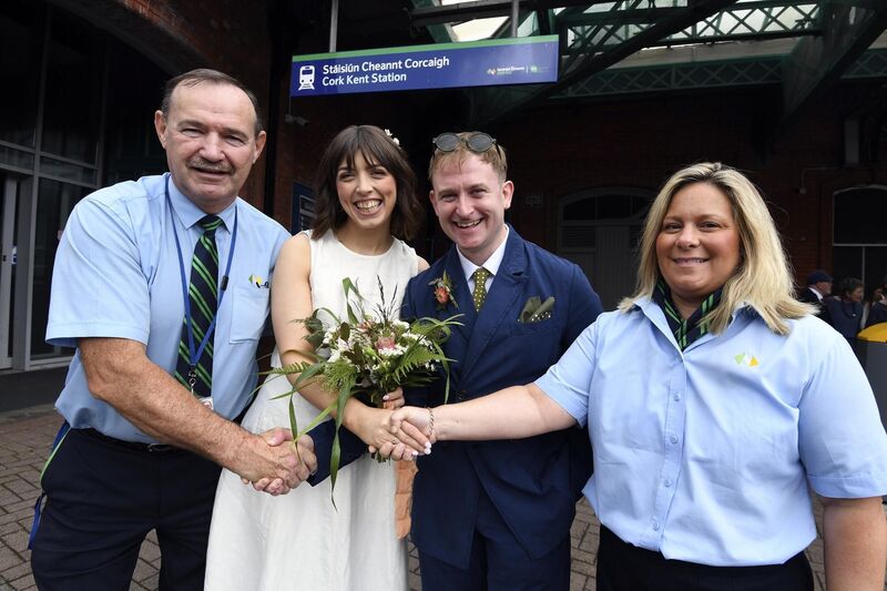 The couple were wished well by Ray Foley, Kent Station Master and Lelia Graham, Irish Rail. The couple were wished well by Ray Foley, Kent Station Master and Lelia Graham, Irish Rail.