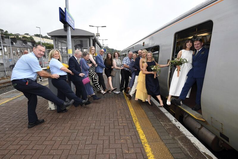 The newlyweds were joined on board by their wedding party. The newlyweds were joined on board by their wedding party.