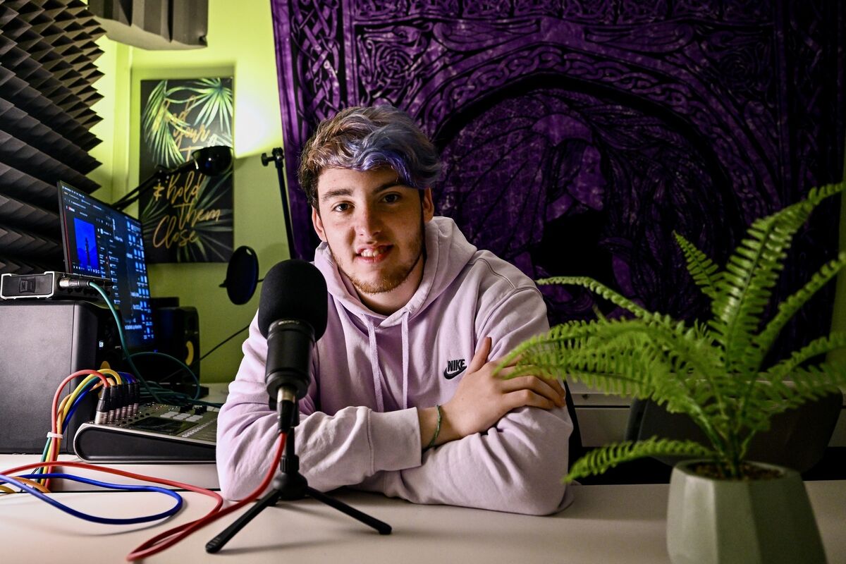  Local teen Mark Barry McSweeney pictured in the podcasting room at The Kabin. Picture Chani Anderson