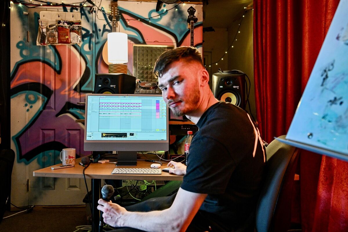 Cian Hearn pictured at one of the mixing desks in The Kabin. Picture Chani Anderson